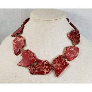 Red Jasper Natural Stone Slabs Slices Statement Sterling Silver Necklace NWOT